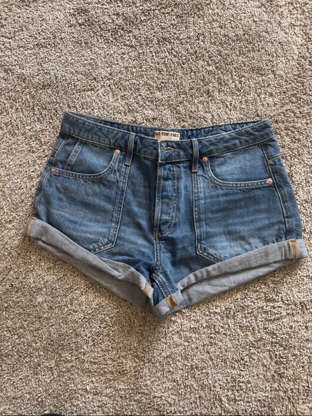 We The Free Medium Blue Rolled Hem Denim Shorts